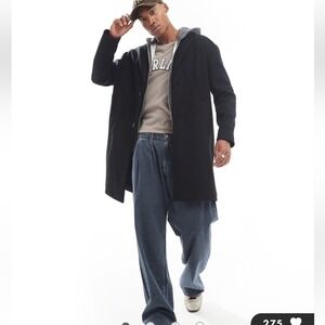 Pull&Bear‎ Black Label Overcoat In Black Size M